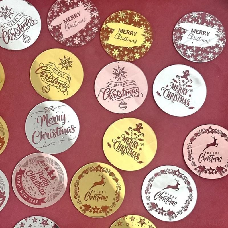 10pcs Round Merry Christmas Plastic Cupcake Toppers Rose Gold Color Snowflake Elk Cake Party Decorating Tool Christmas Ornament