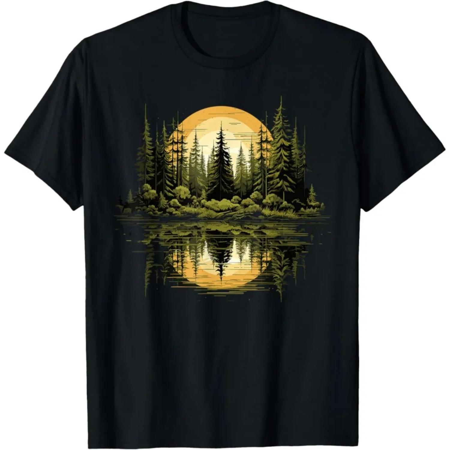 Nature Reflection Forest Trees Outdoor Wildlife T-Shirt Supporters of Nature Conservation Men Women Tee Tops Cotton Short Sleeve S чёрный