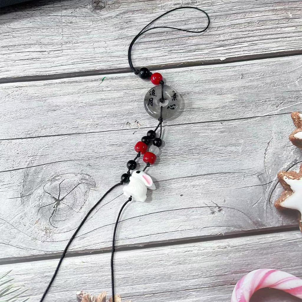 Resin Rabbit Charm with Rope for Phone Key Rabbit Pendant Phone Charm Ping Buckle Key Ornament for Trendy Individuals
