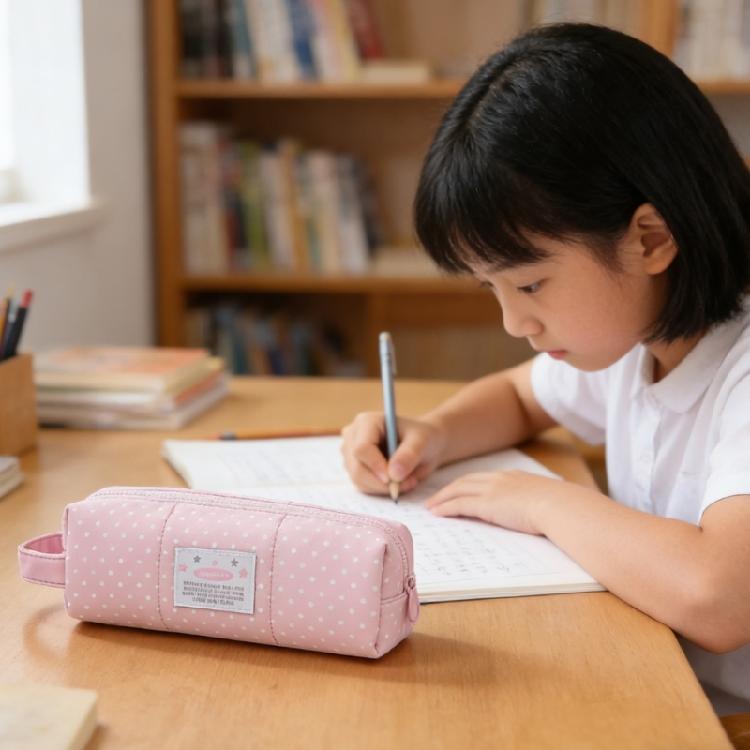 Dotted Print Pencil Bag High Capacity Cloth Pencil Case Multi Compartments Zippered Pen Storage Bag for Student Teen