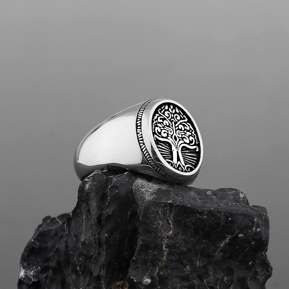 Stainless Steel Tree of Life Ring Titanium Steel Men's Viking Vintage Ring Accessories