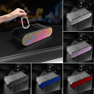 Caja de basura con diseño de diamantes de imitación para coche, organizador de basura para salpicadero, reposabrazos, accesorios para coche