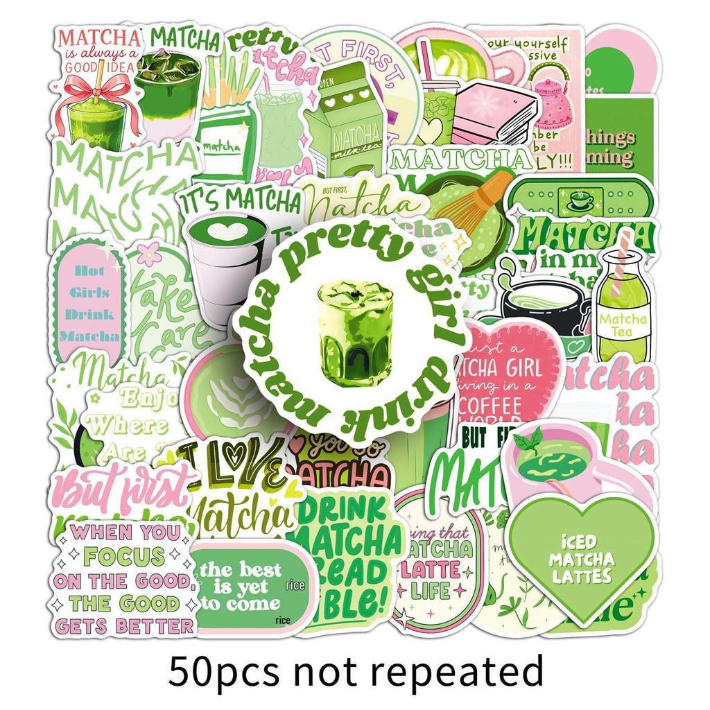 50 Matcha Girl Aesthetic Stickers: Inspirational & Waterproof Green Decoration for Journals