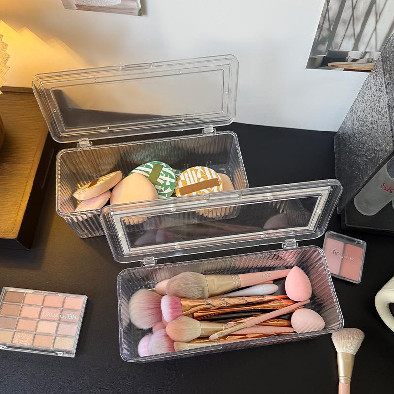 Transparent Dustproof Makeup Brush Storage Box with Lid - Large Capacity Vanity Organizer