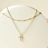 18K Gold Vacuum-Plated Double-Layer Stainless Steel Choker with Zircon Cross for Women