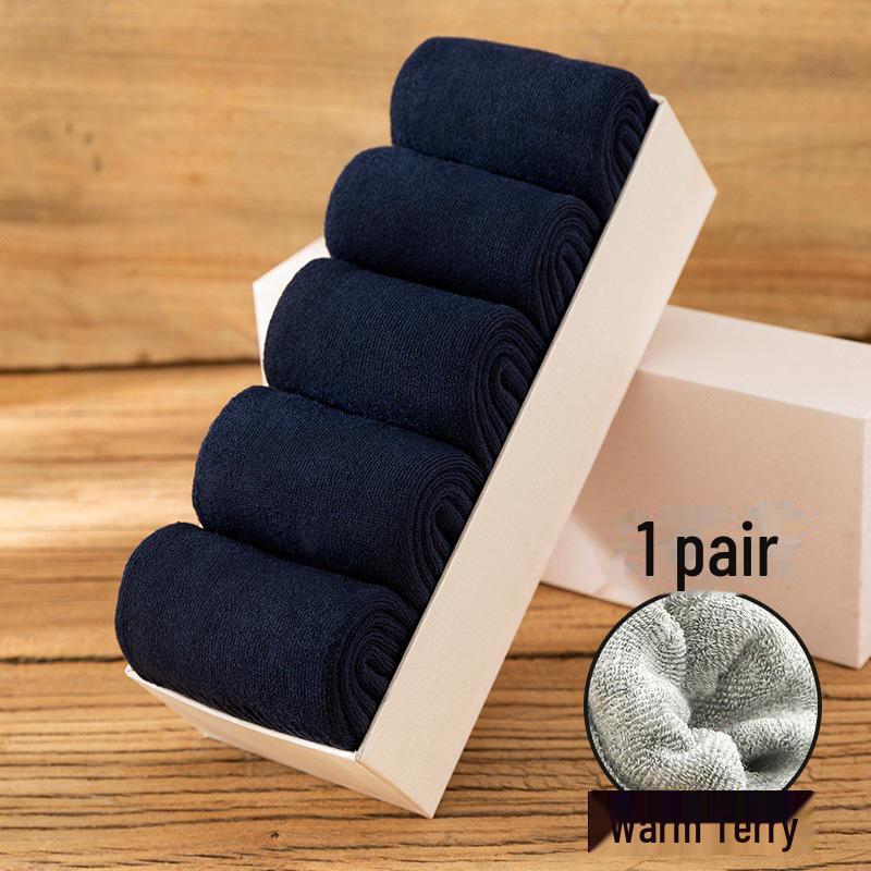 

Чоловічі товсті махрові шкарпетки середньої довжини - теплі оксамитові зимові підлогові шкарпетки One size nude socks Темно-синій