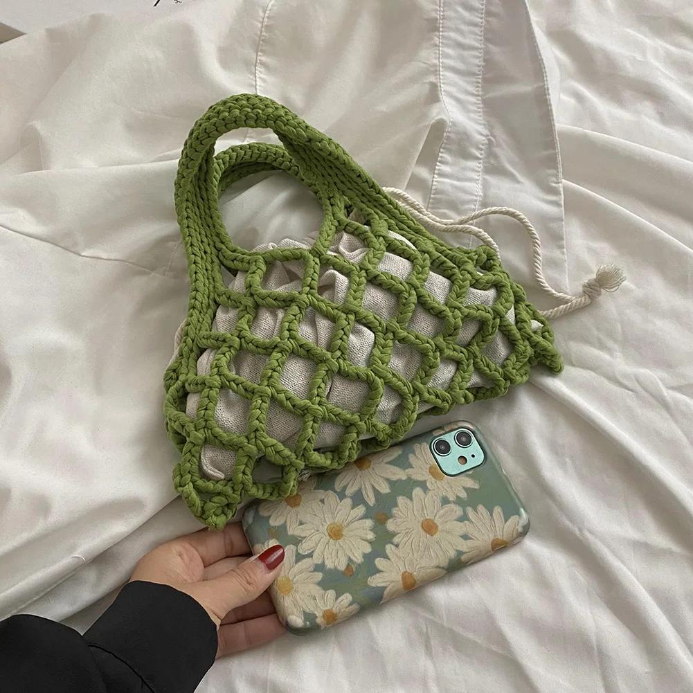 Cotton Thread Purse Handbag Fashion Knitting Mini Top-Handle Bag Personality Boho Tote Bag Woven for Women Girls Casual Summer
