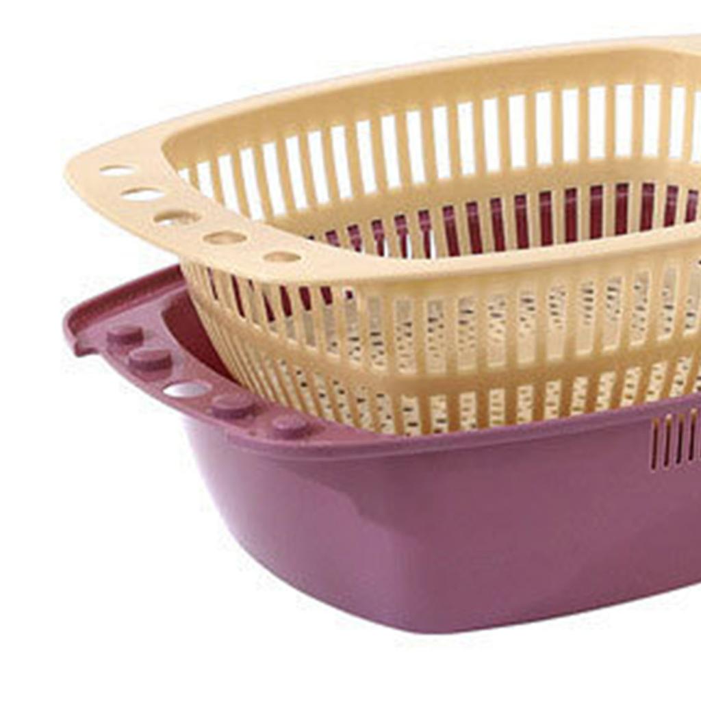 2pcs Vegetable Washing Basket Double Layers Fruit Washing Drying Drain Basin Basket for Household