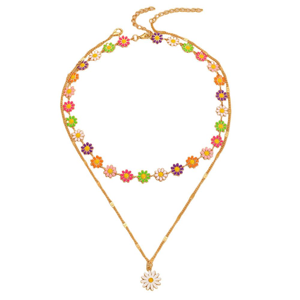 High quality 2026 new fashion small daisy double clavicle necklace sweet bohemian multi-layer stacked necklace