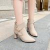 Women's High Heel Boots High Quality Casual Leather Boots Fashion Pointed Short Boot for Women Metal Buckle Designer Ankle Boots