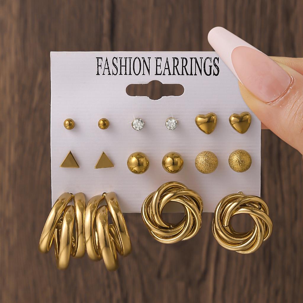 Hot-selling European and American popular jewelry geometric earrings set popular earrings women's ring earrings