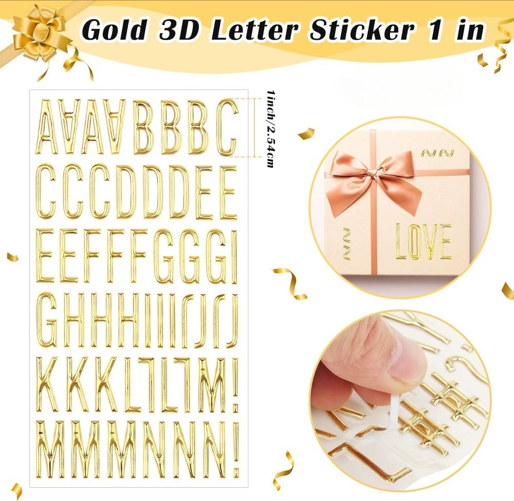 3 Sheets 3D Gold Puffy Letter Number Stickers 1 Inch Golden Foam Alphabet Letter Stickers for DIY Gift Scrapbooking Cup Decor
