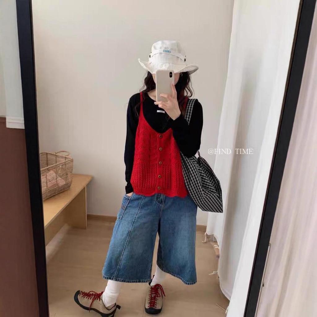 Herbst 2025 Wellenmuster Strickweste: Koreanischer Stil einreihiges Lagen-Tanktop