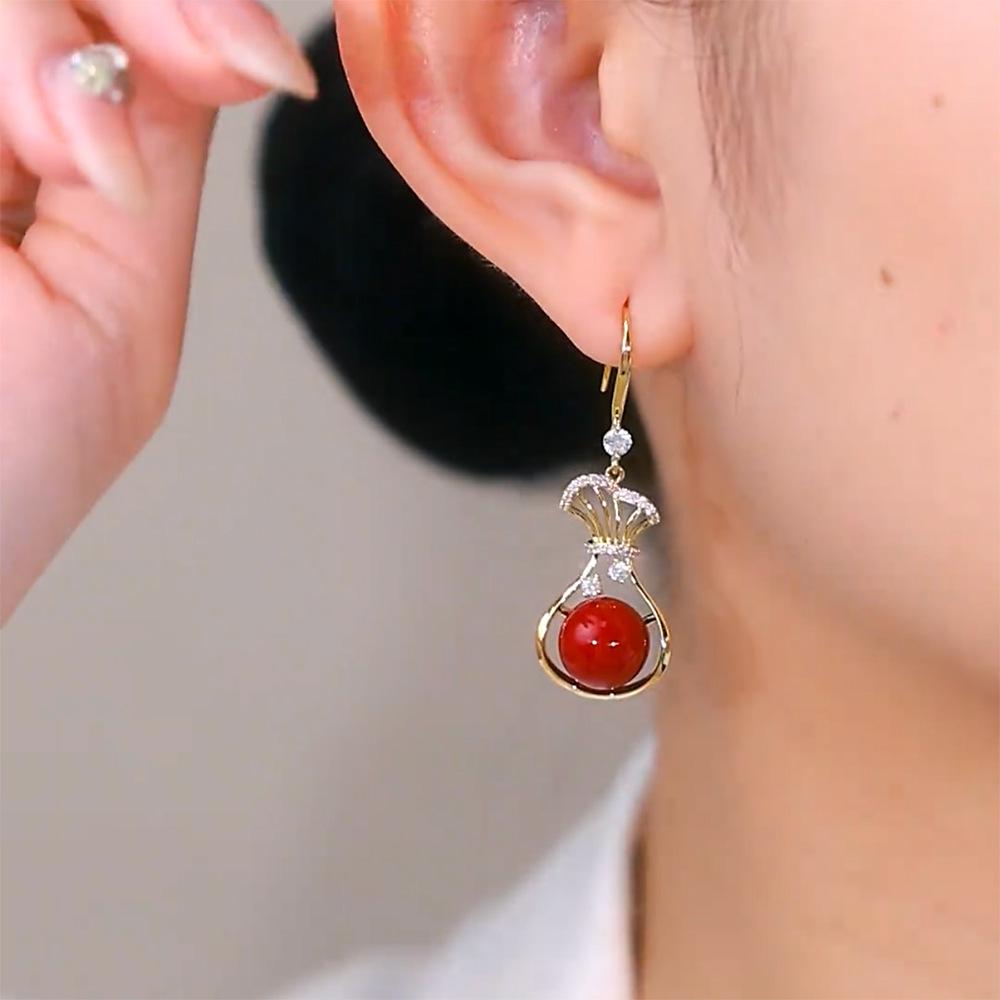 2024 Joyful Lucky Bag Red Bead Earrings: Chinese Style Autumn & Winter Fashion
