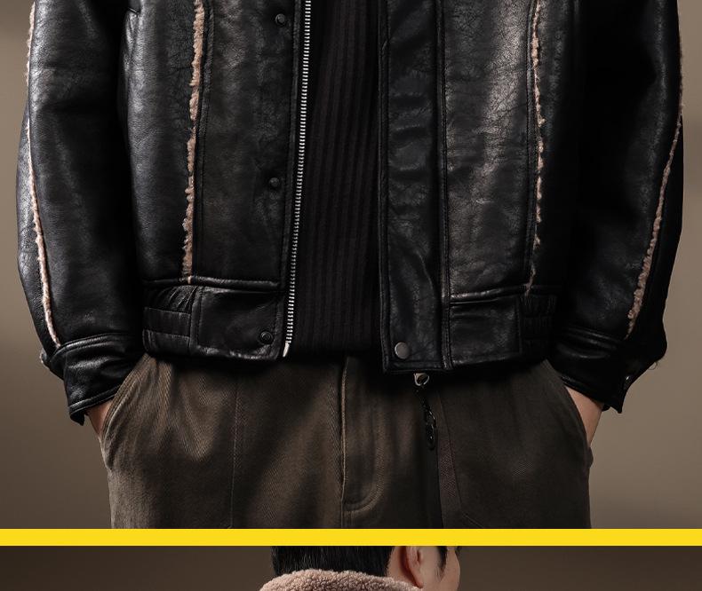 Herren Retro Leder & Pelz Baumwolljacke - Warm, Lässig, Locker geschnitten Winter Oberbekleidung