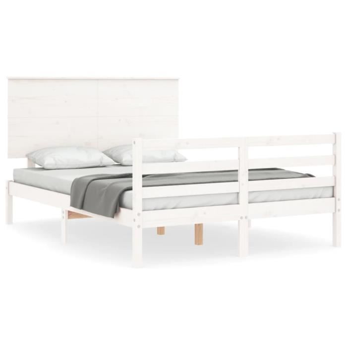 VidaXL Bed Frame with Headboard White 120x200 Cm Solid Wood 3195217