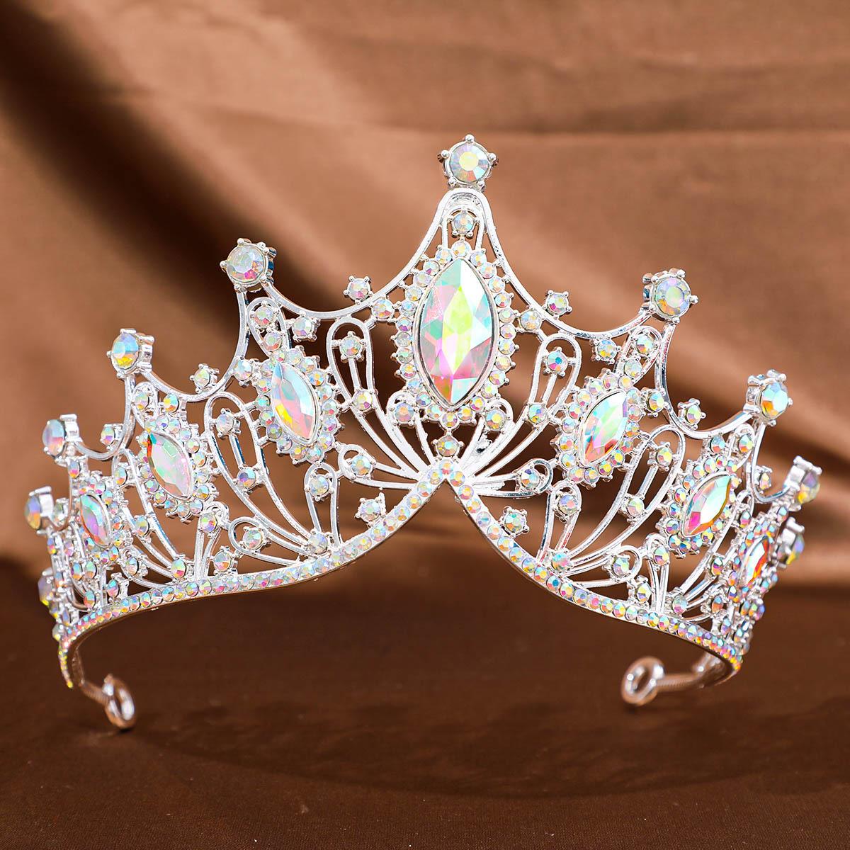 2026 European and American Retro, Crown, Big Horse Eye Rhinestone Crown Headband, Wedding Disc Hair Alloy Accessories 14.5*8CM