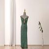 Europe and the United States Popular Suspender Heavy Industry Beads Slim Hip High Split Bright Party Evening Dress