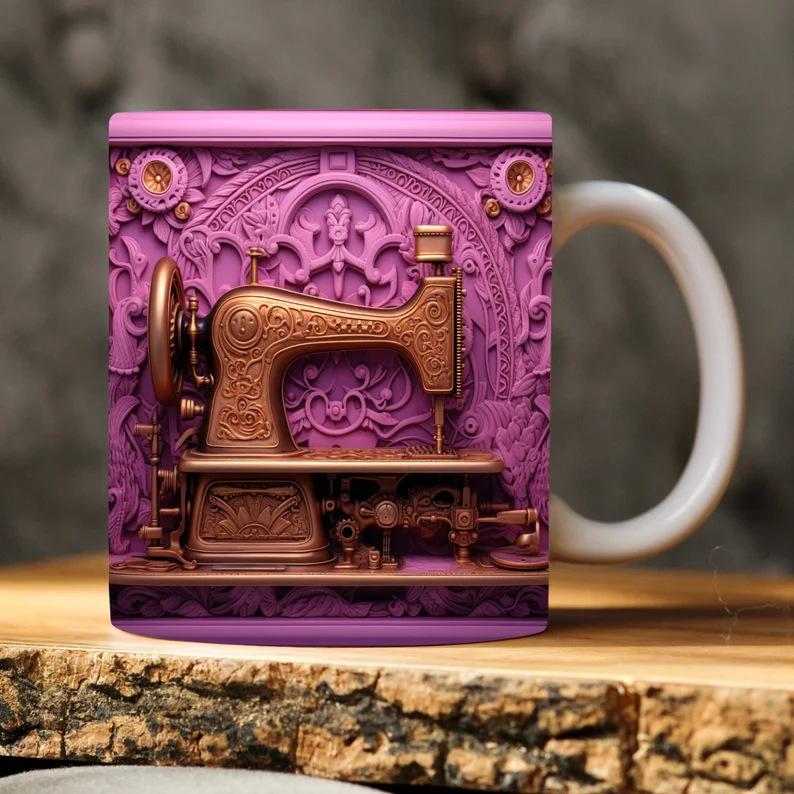Sewing Machine 3D Flat Sewing Machine Ceramic Coffee Mug Tea Cup Europe, America Germany France