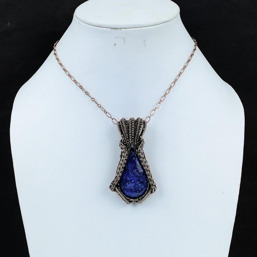 Lapis Lazuli Gemstone Handmade Copper Wire Wrap Jewelry Pendant For Wedding Gift