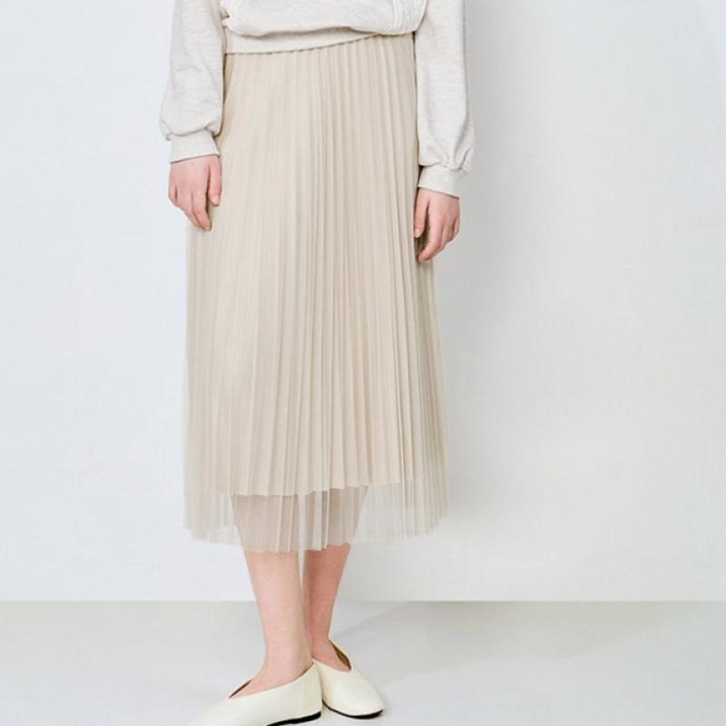 [shs Miss] Layer Pleated Banding Skirt Sawsko12020 Lb