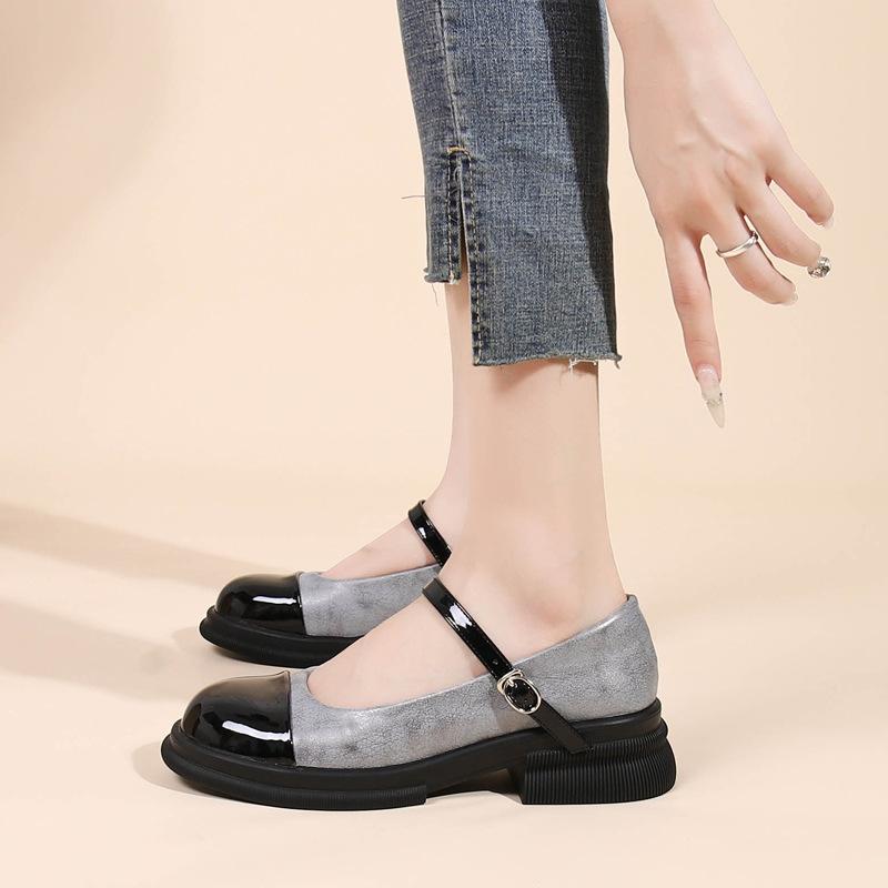 Fashion Mary Jane Shoes Single Shoes Spring and Summer New Thick Sole Simple Women's Shoes Leather French Everything