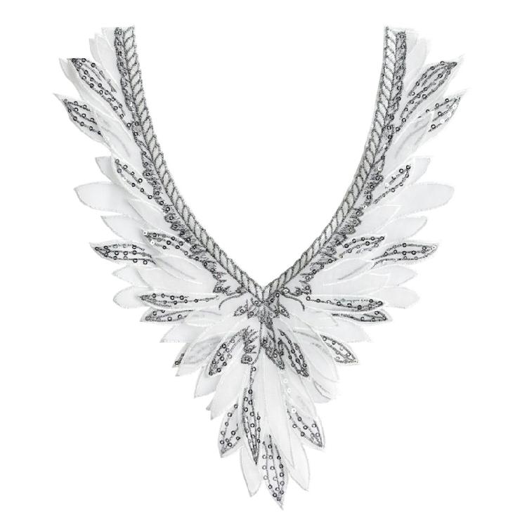 

Comfortable Double Layer Organza Wing Collar Embroidered Neckpiece With Sparkling Beads For Business Occasion 1