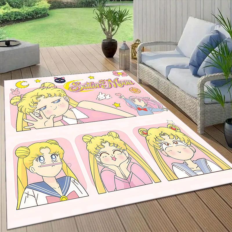 Sailor Moon Flannel Pattern Square Carpet,Area Rug,Carpet Rug for Living Room Bedroom Sofa Playroom Decor,Non-slip Floor Mat