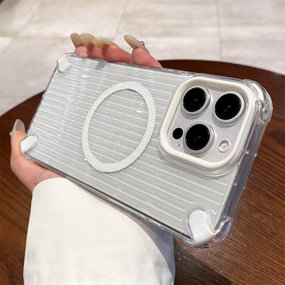 Clear 3D StripeTexture Magnetic Wireless Charging For Magsafe Case For iPhone 11 12 13 14 15 16 Pro Max Plus Soft Silicone Cover