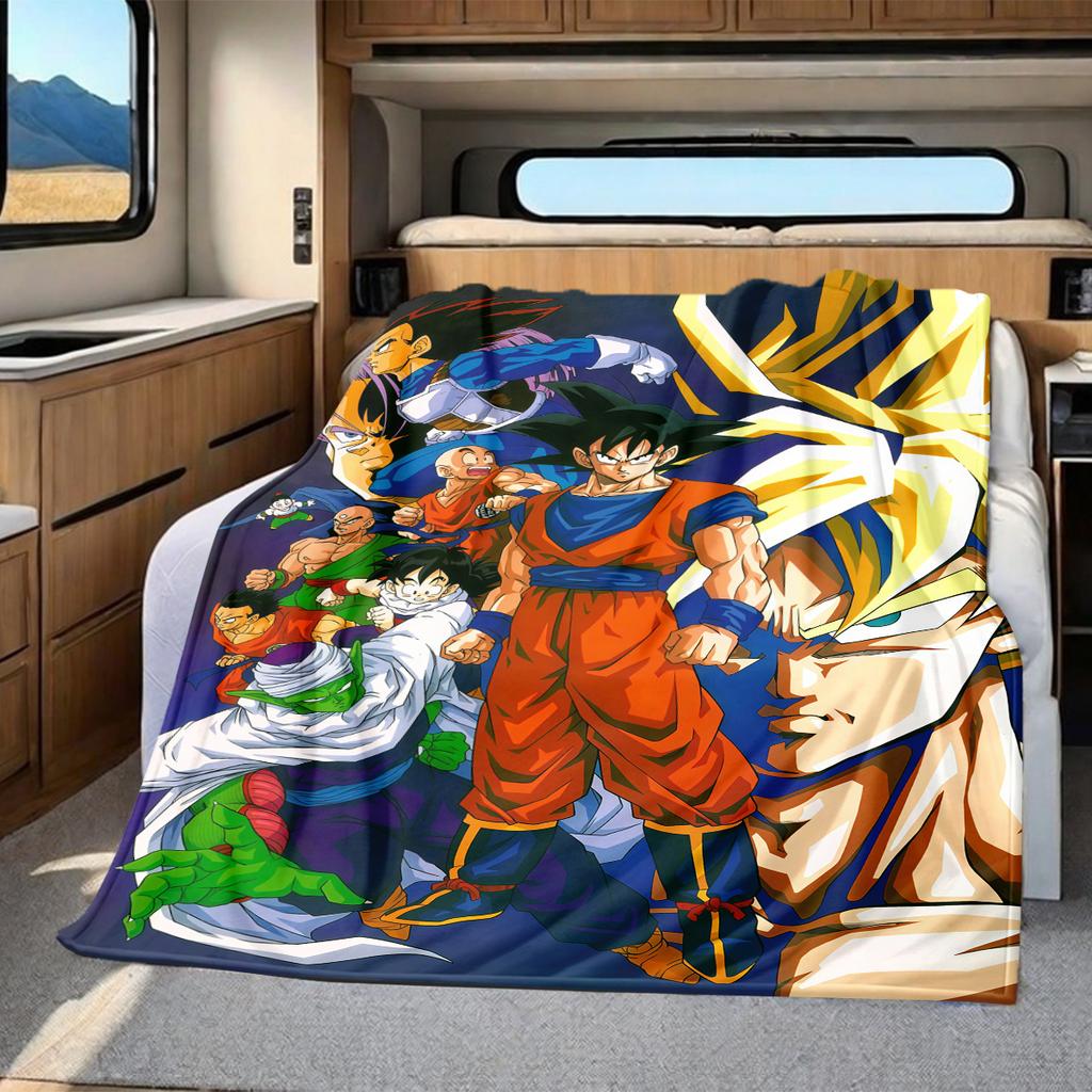1pz Coperta in Flanella con Stampa Son Goku, Alta Qualità per Tutte le Stagioni, Decorazione per la Casa, Calore e Comfort, Perfetta per Regali di Natale