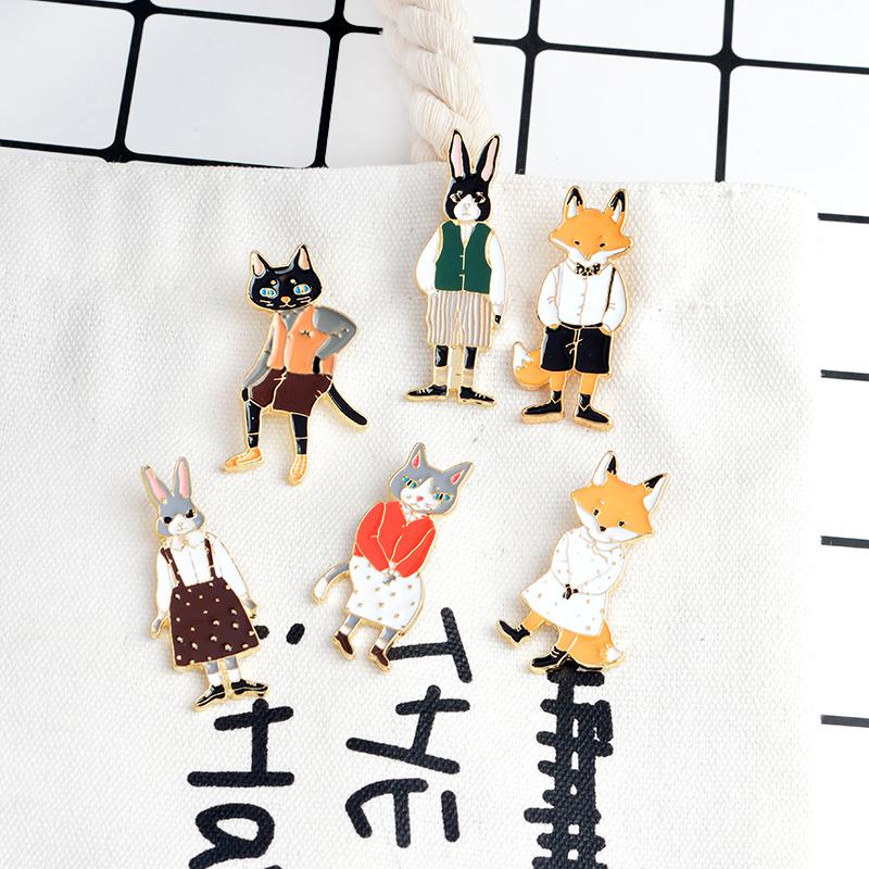 QIHE JEWELRY Pins and Brooches Rabbit/Fox/Cat Couple Enamel Pin Badges Hat Backpack Accessories Lovers Jewelry Gift for
