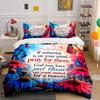 Christian Prayer Quote Floral Bedding Set Bedding Set (1 Duvet Cover, 2 Pillowcases, Duvet Not Included)