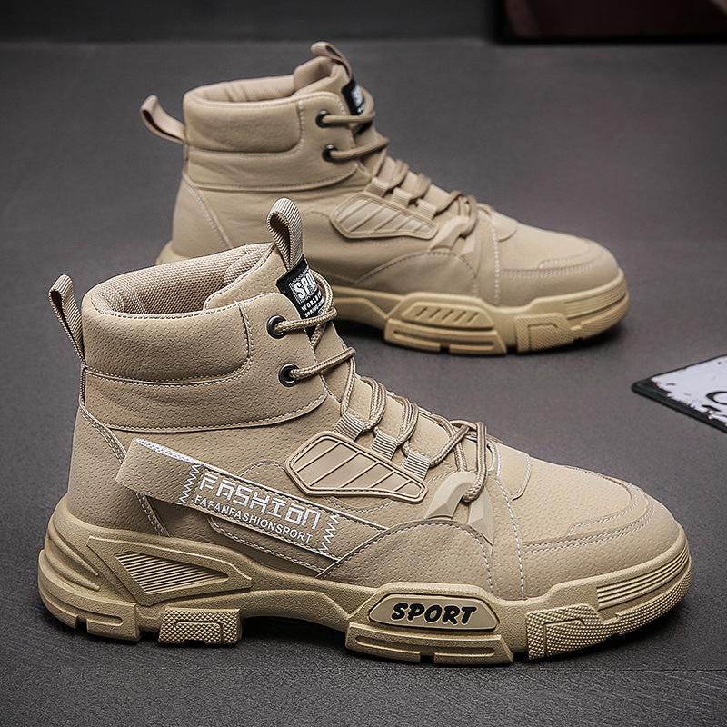 2025 Spring Men's Trendy Casual Outdoor Leather Work Boots - Fashionable British High-Top Design