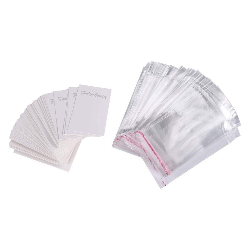 Jewellery 100 X White Plain Earring Display Cards & Self Adhesive Bags