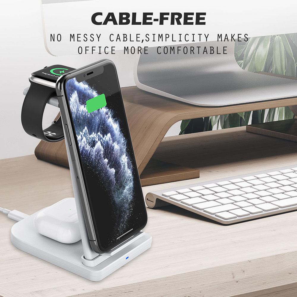 

B12 Phone Smartwatch Bluetooth-compatible Earphone Wireless Charger Stand 3 in 1 Fast Charging Station White/for Apple Watch
