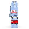 1PC Fire Truck Emergency Vehicle Set Print 750ml Color Plastic Sports Water Bottle Leakproof Flip Straw Lid Suitable for Sports Office Home Use