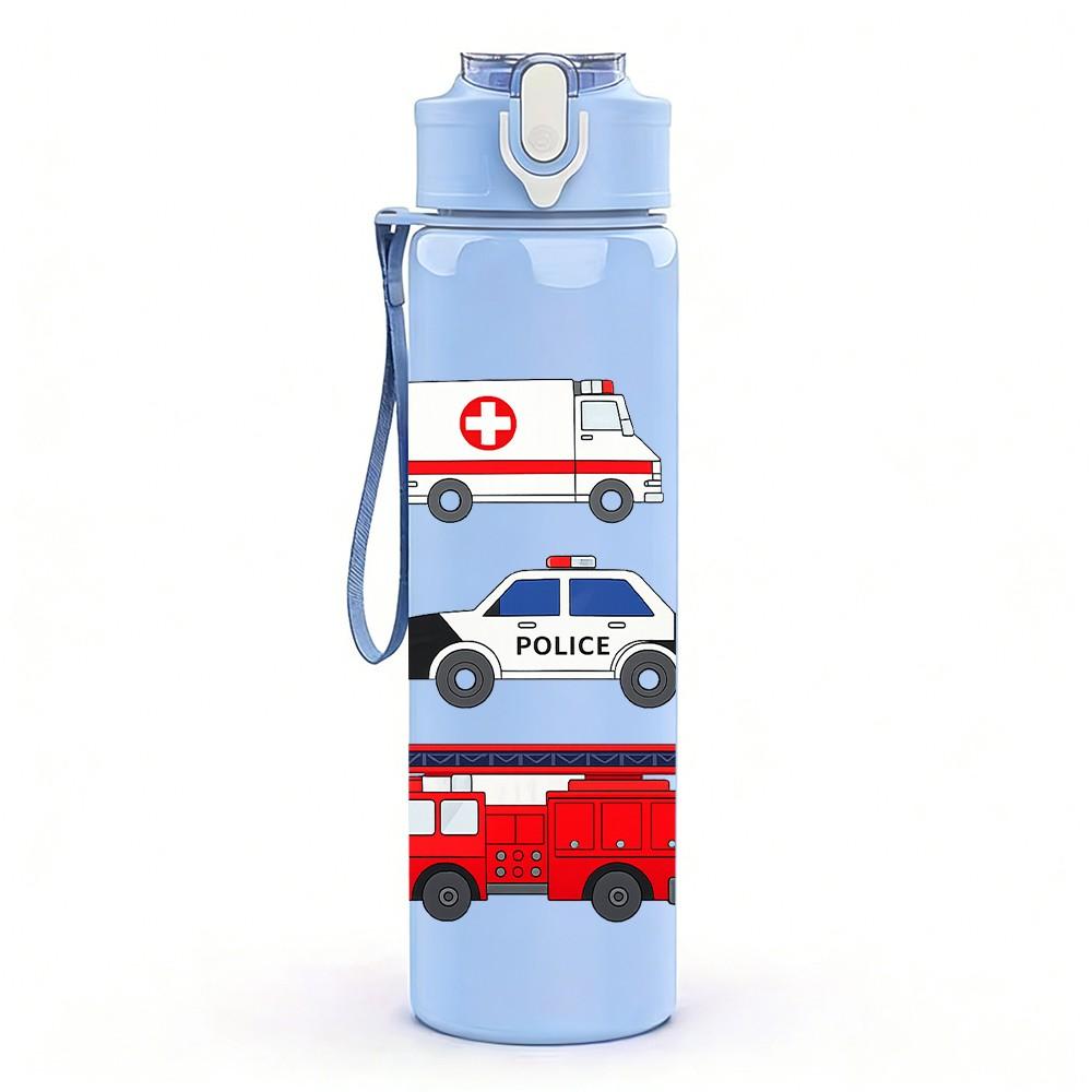 1PC Fire Truck Emergency Vehicle Set Print 750ml Color Plastic Sports Water Bottle Leakproof Flip Straw Lid Suitable for Sports Office Home Use