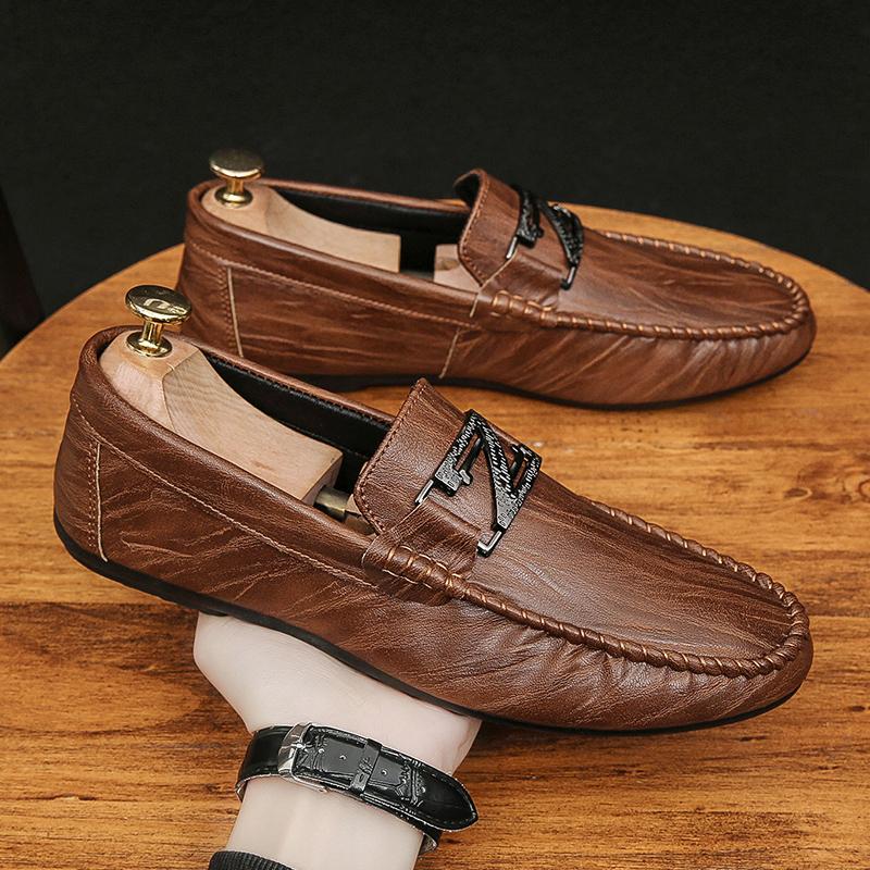 WOTTE Men Casual Shoes Sneakes Fashion Loafers Men's Leather Slip On Formal Loafers Men Moccasins Outdoor Walking Mans Footwear