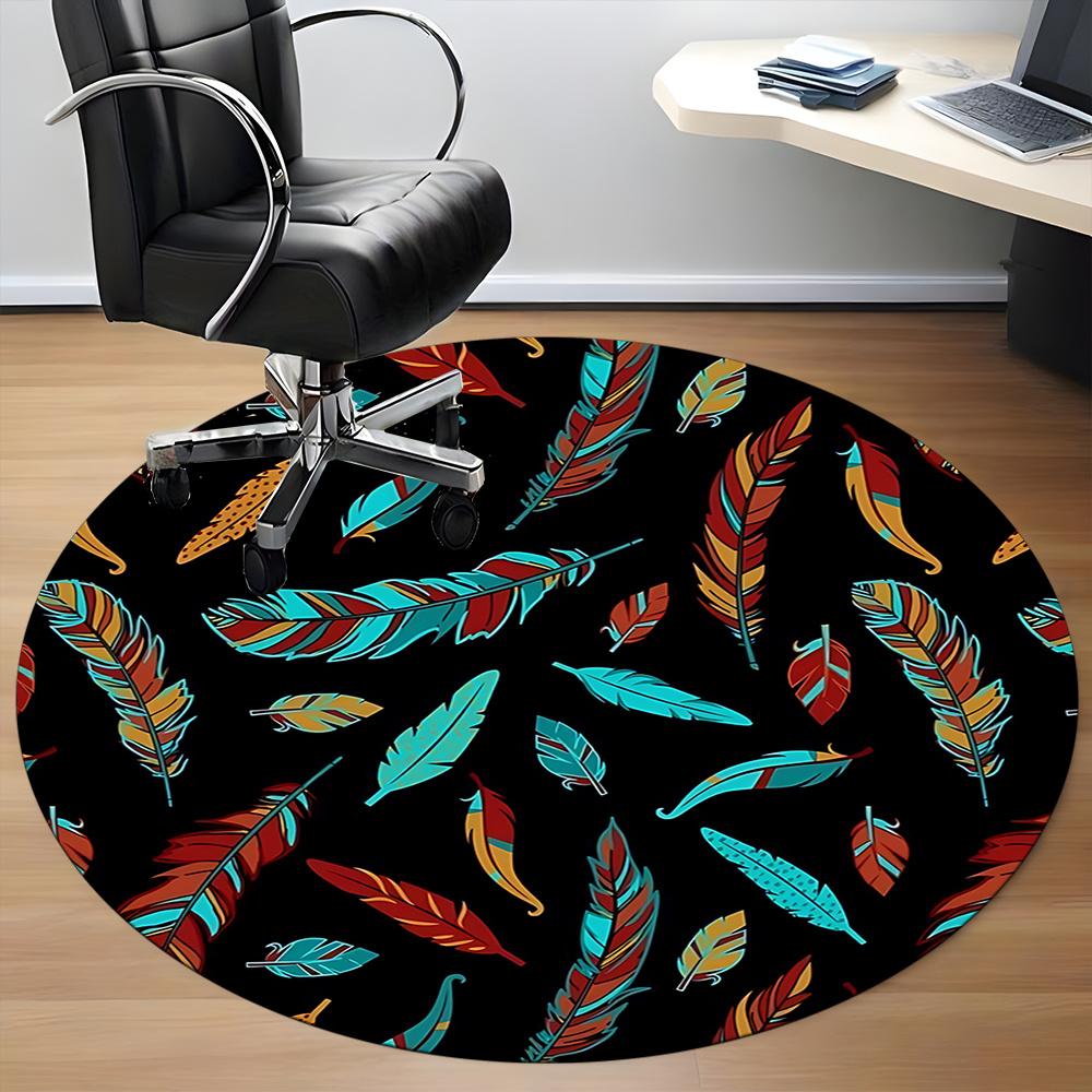 1pc Feather Pattern Office Round Area Rug, Indoor Mat Suitable ForOffice, Under Office Chairs Bedroom Living Room Home Decor, Room Deco 036