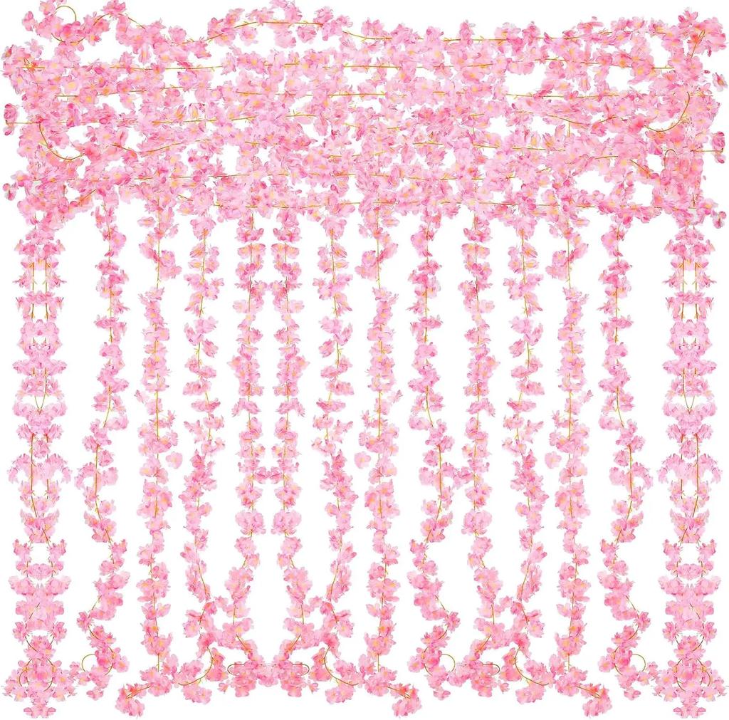 Artificial Pink Sakura Flower Garland Cherry Blossoms Vines Wedding Arch Decor Fake Floral Home Party Backdrop Decoration Gift