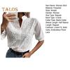Women Casual Shirt Embroidery Floral Lace Solid Color Pullover Tops Stand Collar V-neck Half Sleeve Relaxed Fit Shirt