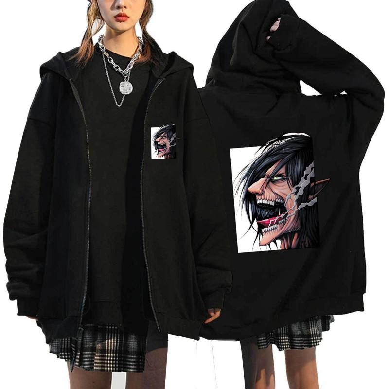 Anime Attack On Titan Printed Zip-Up Hoodie Unisex Casual Sportswear Long Sleeve Sweatshirt
