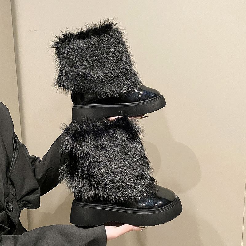 Mode Damen Schneestiefel mit runder Zehenpartie und Plateau, Winterfellschuhe für Damen, 2025 neu, bequem und elegant, Goth Y2k Neuheit, heiße Stiefeletten