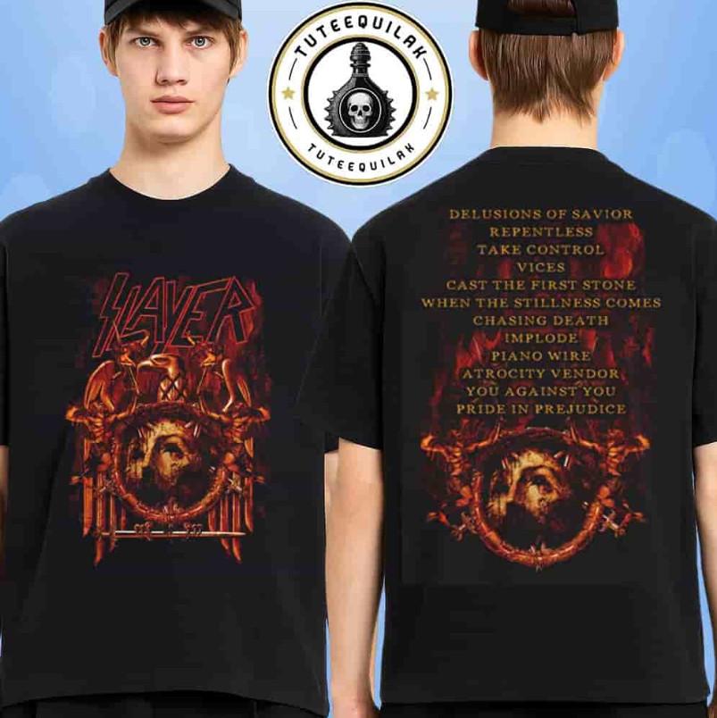 Slayer 10-й юбилей 2025 Repentless Винил Список треков Двусторонняя футболка Унисекс футболка L
