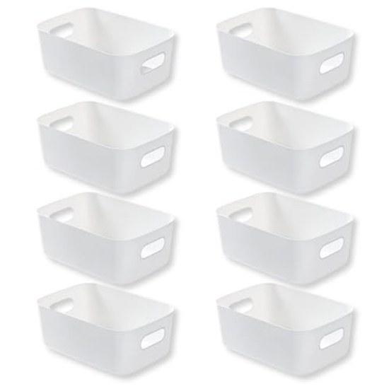 RYOHIN Lab. Storage Box Small Item Holder No Corners Plastic PE Case Stackable Closet Bathroom Desk Organization Set 8 (White Small) CaseBox