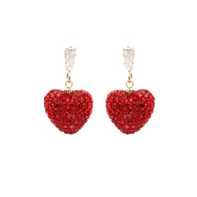 New Fashion Party Brand Jewelry 2022 Trend Wedding Heart Dangler Red Crystal Stud Earring Women Sweet Simple Earrings