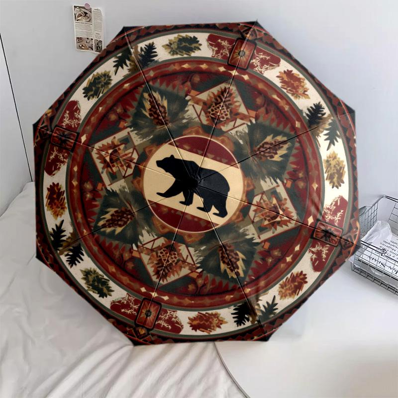 0106 Vintage Native American Style Animals  pattern, automatic folding umbrella, portable and foldable design, 8 ribs, a Christmas or birthday gift.