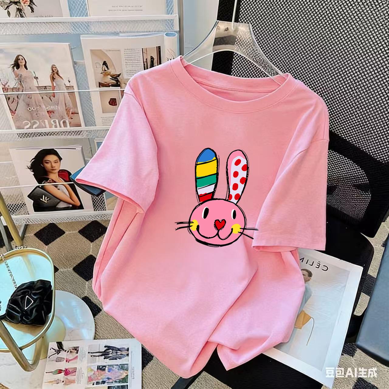 Girls Cotton Raglan Sleeve T Shirt Summer Loose Round Neck Cartoon Print Short Sleeve Top For Kids 110