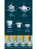 Celadon White Porcelain Tea Set with Gold Landscape: Complete Chinese Gaiwan Teapot and Teacup Set for Kung Fu Tea.