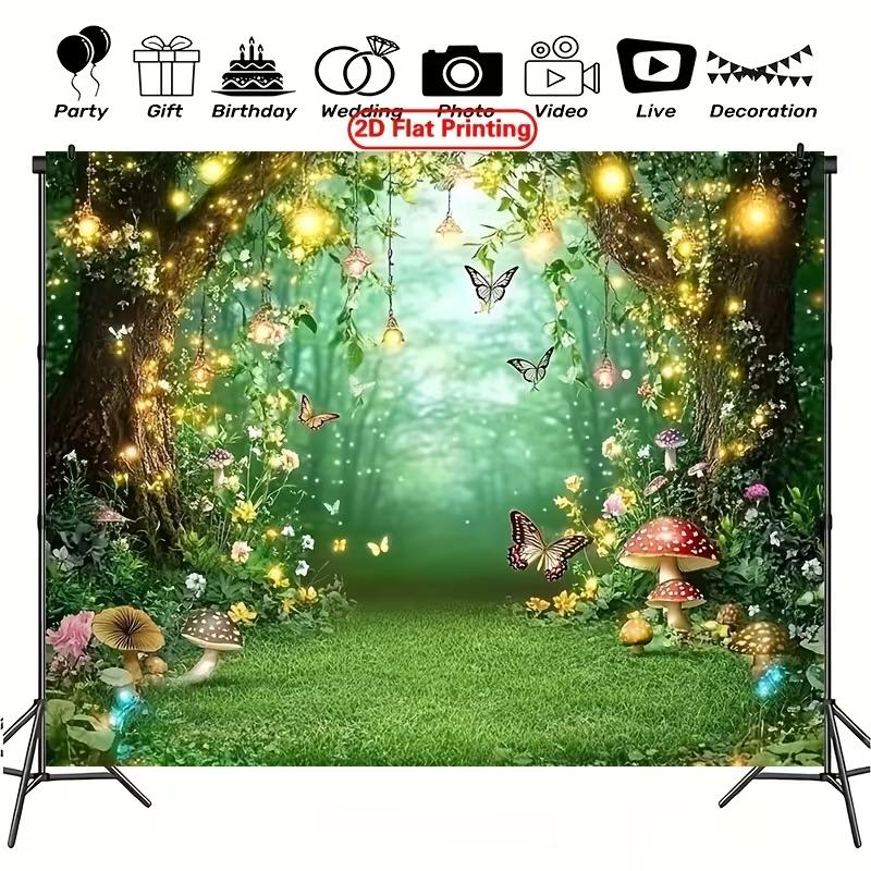 2D Magical Forest Tapestry Enchanted Mushroom Butterfly Room Wall Decor
